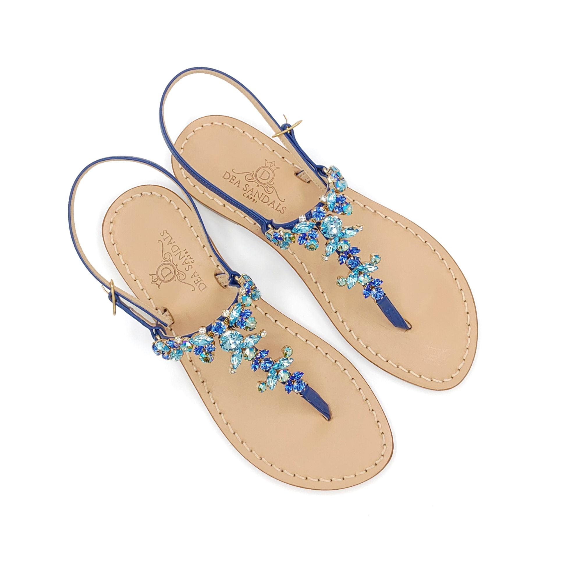 SCOPOLO - Jeweled Leather Blue Sandal - zinazzurra