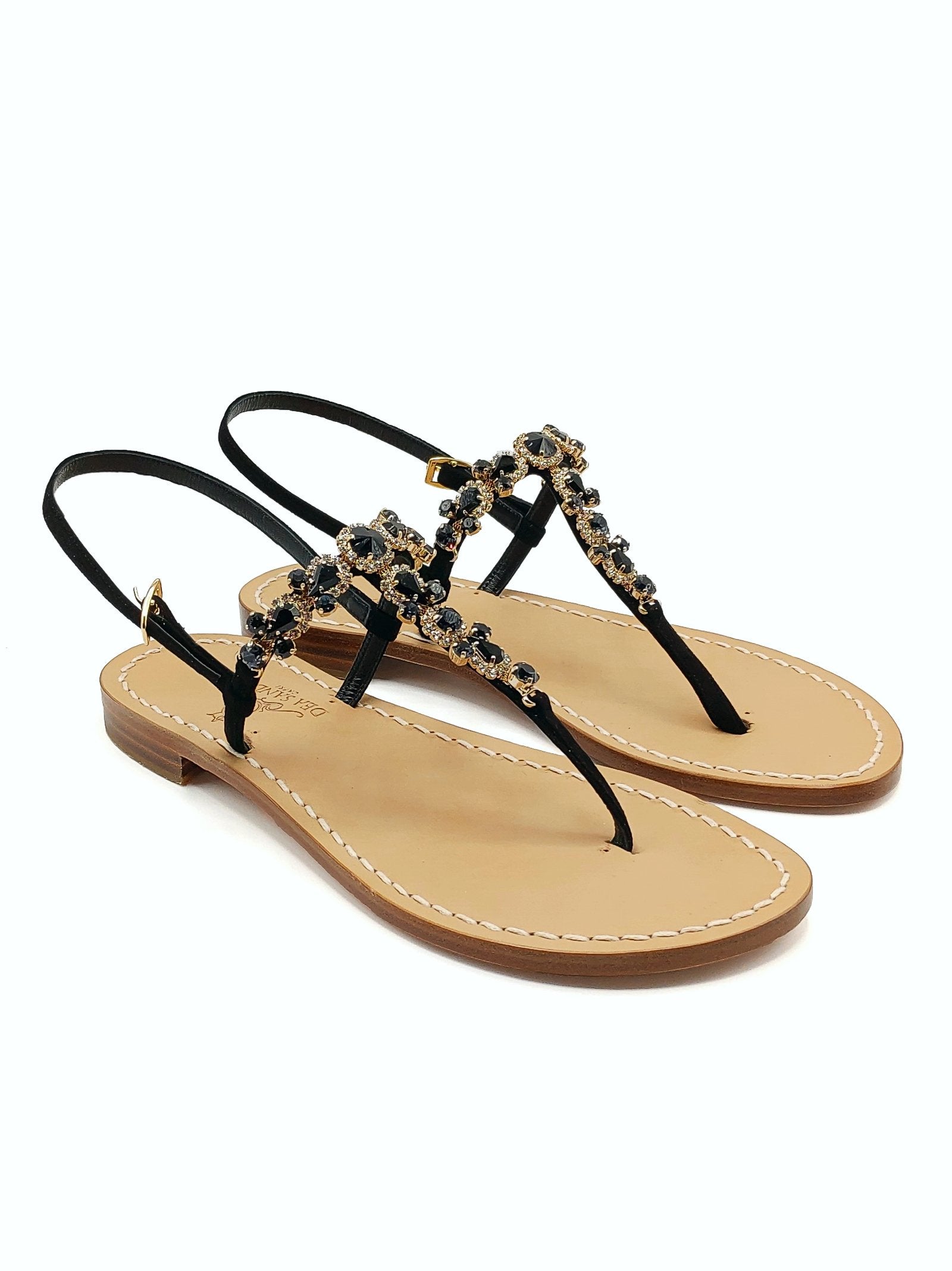 PUNTA MARTINA - Jeweled Leather Black Sandal - zinazzurra